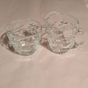 Crystal Clear Glass Creamer and Sugar Set And Relish Platter